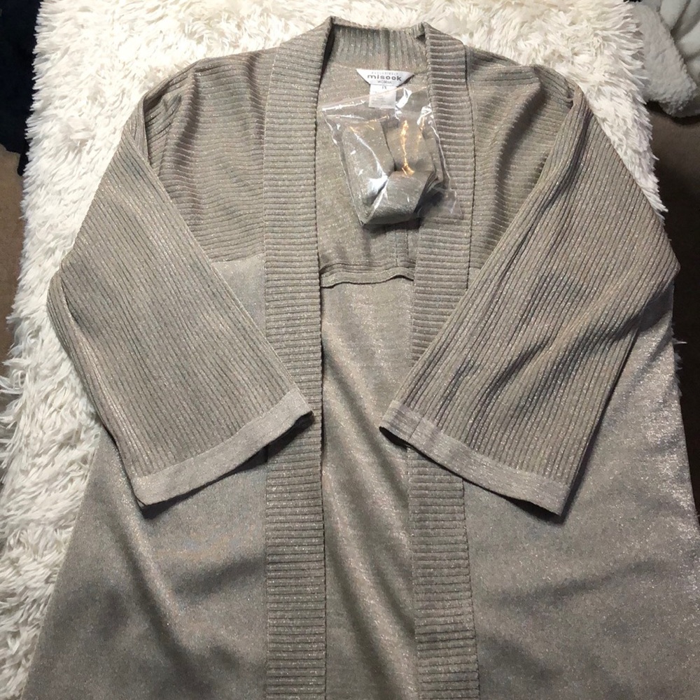Misook pale gold open tie sweater BNWT plus size